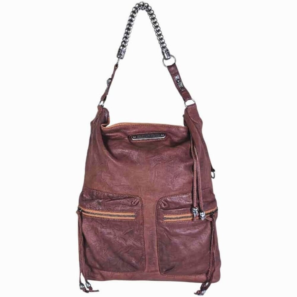 Thomas Wylde Brown Leather Studded Skull Large Hobo Bag Vintage Y2K - Picture 2 of 15